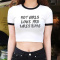 casual slight stretch letter print contrast color round neck crop t-shirt_Black