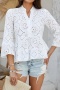 casual non-stretch 4 colors cut out three-quarter sleeve blouse(only blouse)_Black_White