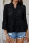 casual non-stretch 4 colors cut out three-quarter sleeve blouse(only blouse)_Black