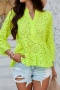casual non-stretch 4 colors cut out three-quarter sleeve blouse(only blouse)_Black_White_Yellow