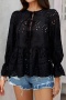 stylish non-stretch 4 colors cut out lace-up blouse(only blouse)_Black
