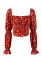 casual non-stretch square neck floral batch printing blouses(size run small)_Red