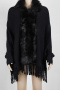 new slight stretch 7-color tassel &fuzzy knit long sleeve cardigan_Black