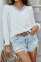 stylish non-stretch 4 colors v-neck long sleeve blouse(only blouse)_Black_White