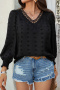 stylish non-stretch 4 colors v-neck long sleeve blouse(only blouse)_Black