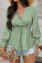 stylish non-stretch 5 colors v-neck hollow out lace-up blouse(only blouse)_Black_White_Green