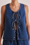 new plus-size non-stretch patchwork denim lace-up tank tops_Haze Blue_Dark Blue