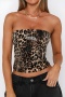 exquisite slight stretch leopard sequin decor zip-up bandeau crop vest_Dark Gray_Brown