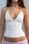 xs-xl sexy slight stretch lace stitching v-neck halter-neck lace-up crop vest_Black_White