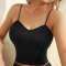 sexy slight stretch solid color v-neck tank top_Black