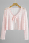 casual slight stretch 6 colors micro see-through thin crop knitted cardigan_Black_White_Light Pink