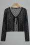 casual slight stretch 6 colors micro see-through thin crop knitted cardigan_Black