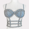 sexy non-stretch 2 colors sling rhinestone hollow with padded tight denim vest_Sky Blue