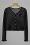 casual stretch 7 colors micro see-through flower decor thin knitted cardigan_Black