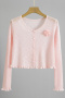 casual stretch 7 colors micro see-through flower decor thin knitted cardigan_Black_White_Light Pink
