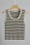 casual slight stretch slim fit knitted striped crop all-match vest_Black_Beige