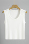 casual slight stretch slim fit knitted solid color crop all-match vest_Black_White