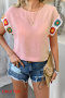 stylish non-stretch 4 colors crochet short sleeve blouse(only blouse)_Black_White_Pink