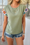 stylish non-stretch 4 colors crochet short sleeve blouse(only blouse)_Black_White_Pink_Green