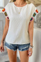 stylish non-stretch 4 colors crochet short sleeve blouse(only blouse)_Black_White