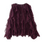 casual non-stretch ruffle decor v-neck solid color blouses_Dark Purple