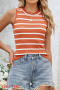 casual slight stretch 5 colors slim fit knitted stripes vest_Black_White_Orange