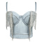sexy non-stretch sling with padded rhinestones tassel decor denim vest_Sky Blue