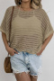 stylish slight stretch cut out knitted 5 colors loose short sleeve knit wear_Black_White_Dark Green_Beige_Khaki 