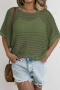 stylish slight stretch cut out knitted 5 colors loose short sleeve knit wear_Black_White_Dark Green