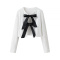 exquisite slight stretch 4 colors sequin bow long sleeve top(size run small)_Black_White