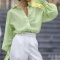 new non-stretch solid color patchwork see-through loose long sleeve blouse_Pink_Light Green