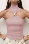 exquisite slight stretch 6 colors metal snap ring decor high-neck all-match vest_Black_White_Pink