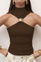 exquisite slight stretch 6 colors metal snap ring decor high-neck all-match vest_Black_White_Pink_Green_Beige_Brown