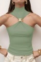exquisite slight stretch 6 colors metal snap ring decor high-neck all-match vest_Black_White_Pink_Green