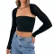 sexy slight stretch cut out knitted long sleeve crop top_Black