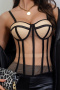 sexy see-through mesh contrast color padded tank top(with underwire&boned)_Black_Nude