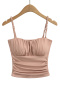 exquisite stretch 7 colors solid color shirring padded tank top(size run small)_Black_White_Dark Gray_Rose Red_Beige_Khaki _Nude