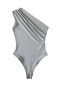 casual slight stretch one shoulder shirring solid color bodysuit(size run small)_Black_Gray