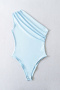 casual slight stretch one shoulder shirring solid color bodysuit(size run small)_Black_Gray_Sky Blue