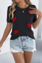 new high-stretch contrast viscose hearts 3-color short sleeves knit wear_Black