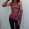 stylish slight stretch pu leather 4 color one shoulder vest with sleeves_Black_White_Dark Gray_Rose Red