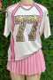 casual slight stretch contrast patchwork digital printing loose t-shirts_Pink