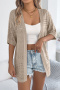 casual plus-size slight stretch 3-color knit short sleeves cardigan_Black_White_Khaki