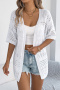 casual plus-size slight stretch 3-color knit short sleeves cardigan_Black_White