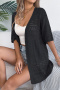 casual plus-size slight stretch 3-color knit short sleeves cardigan_Black
