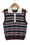 casual slight stretch 3 colors ribbed knit lapel stripe pattern tank top_Sky Blue_Brown_Reddish Brown
