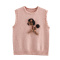 casual slight stretch 3 colors ribbed knit cartoon embroidery tank top_Gray_Pink