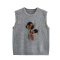 casual slight stretch 3 colors ribbed knit cartoon embroidery tank top_Gray