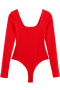 casual slight stretch square neck solid color bodysuit_Black_Red