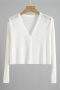 casual slight stretch solid color 10 colors knitted cardigan all-match top_Black_White